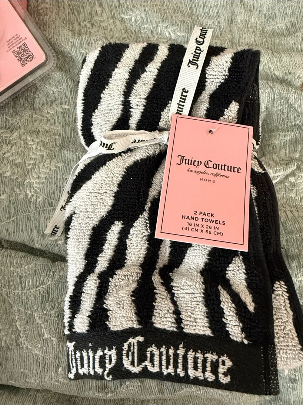 Juicy Couture Black & White Zebra Stripe Hand Towels - 2 Pack